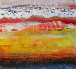 "Этна", 100*90 см, холст, смешанная техника, 2015. / "Etna" 100*90 cm, canvas, mixed technique, 2015